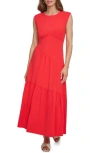 Dkny Tiered Stretch Cotton Maxi Dress In Tomato