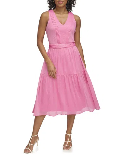 Dkny Tiered V-neck Dress In Pink