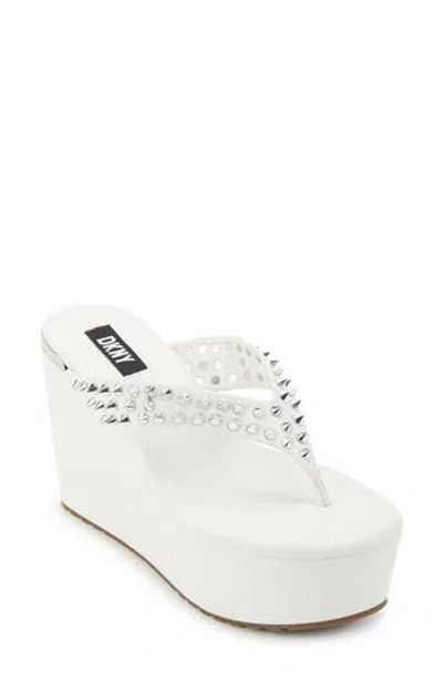 Dkny Tina Studded Platform Flip Flop In White