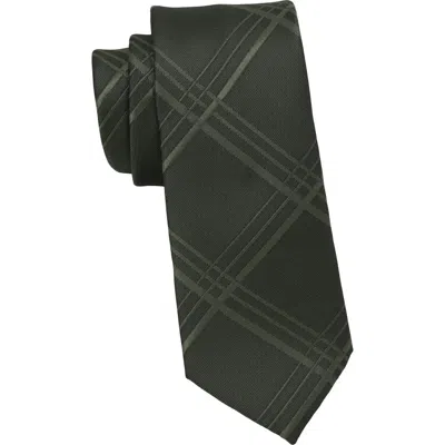 Dkny Tonal Plaid Tie In Black/ Olive