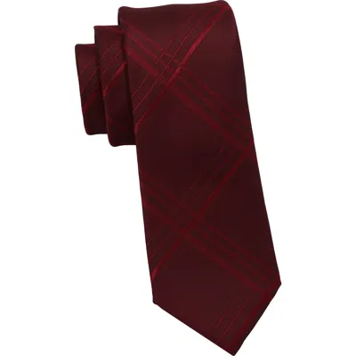 Dkny Tonal Plaid Tie In Blk/ Burgundy