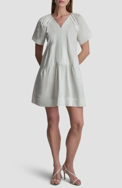 Dkny Topstitch Detail Stretch Cotton Tiered Minidress In White