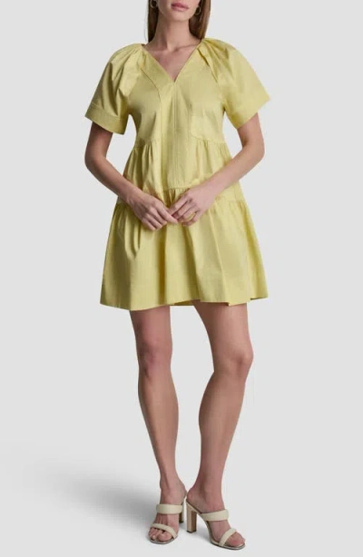 Dkny Topstitch Detail Stretch Cotton Tiered Minidress In Yellow