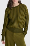 Dkny Transfer Stitch Sweater In Dark Olive/ Black