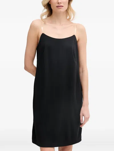 Dkny Transparent-strap Plunge-back Mini Dress In Black