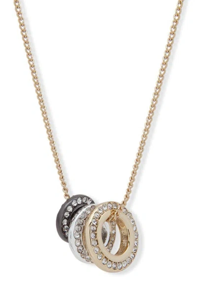 Dkny Tri-tone Crystal Circle Pendant Necklace In Gold