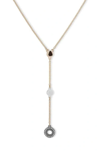 Dkny Tri-tone Crystal Y-necklace In Gold