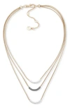 Dkny Tri-tone Curved Bar Frontal Necklace In Gold/silver/hematite