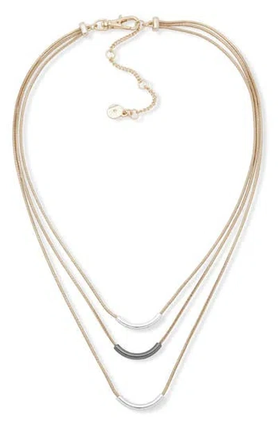 Dkny Tri-tone Curved Bar Frontal Necklace In Gold