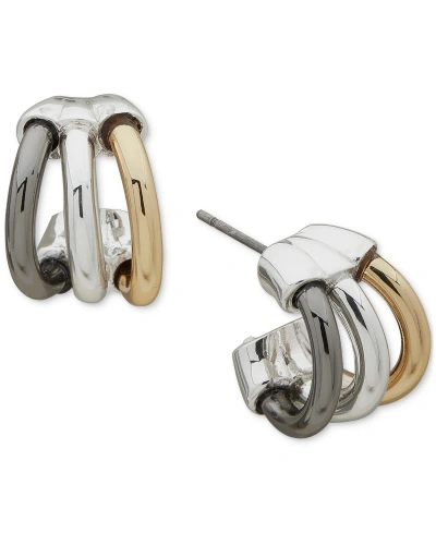 Dkny Tri-tone Extra-small Triple Split Hoop Earrings, 0.34" In Multi
