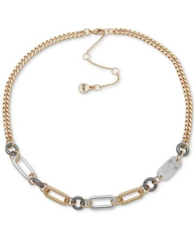 Dkny Tri-tone Logo Link Collar Necklace, 16" + 3" Extender In Multi