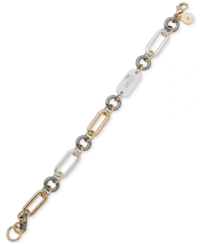 Dkny Tri-tone Logo Mixed Link Flex Bracelet In Multi