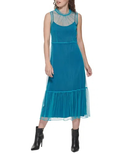 Dkny Tulle Overlay Midi Dress In Blue
