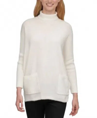 Dkny Turtleneck Acrylic Blend Oversized Sweater In Ivory In White