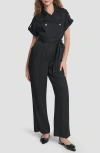 Dkny Twill Tie Waist Jumpsuit In Gold