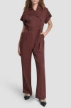 Dkny Twill Tie Waist Jumpsuit In Brown