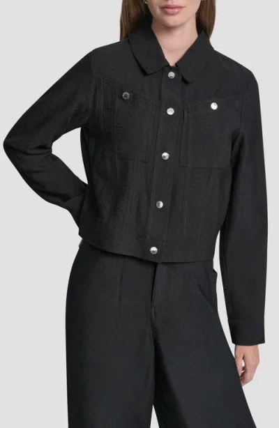 Dkny Twill Trucker Jacket In Black