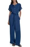 Dkny Twill Utility Jumpsuit In Blue