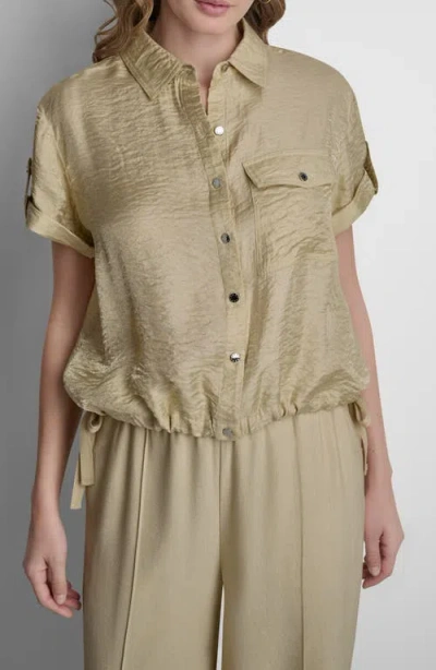 Dkny Twinkle Crinkle Roll Tab Cuff Button-up Shirt In Brown