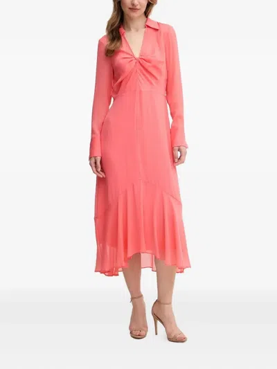 Dkny Twist-front Asymmetric-hem Dress In Red
