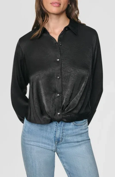 Dkny Twist Front Crinkle Satin Shirt In Black