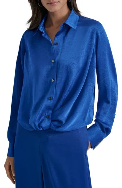 Dkny Twist Front Crinkle Satin Shirt In Blue