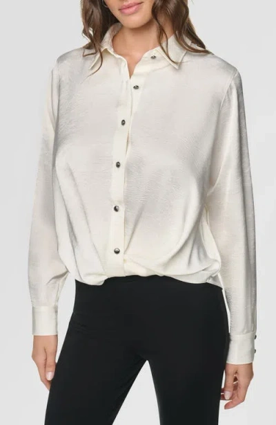 Dkny Twist Front Crinkle Satin Shirt In White