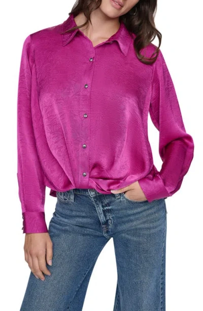 Dkny Twist Front Crinkle Satin Shirt In Purple