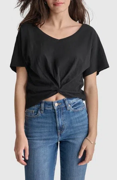 Dkny Twist Front Slub Jersey T-shirt In Black