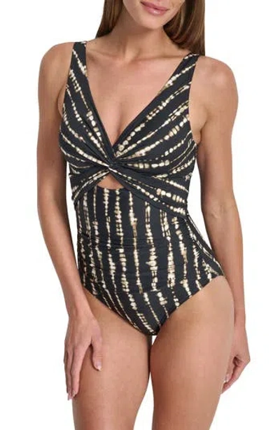 Dkny Twist Keyhole One-piece Swimsuit In Multi