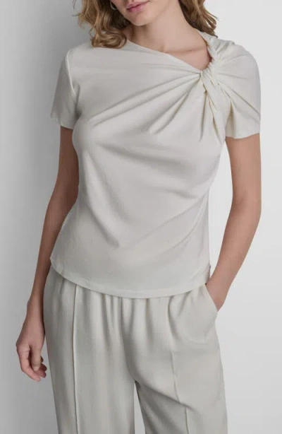 Dkny Twist Neck Cotton Blend Top In White