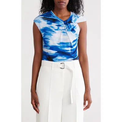 Dkny Twist Neck Knit Top In Blue