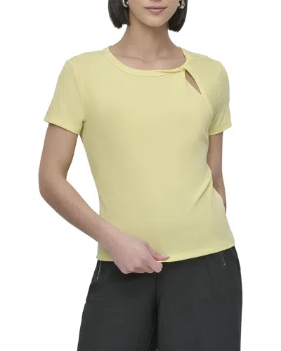 Dkny Twist Neck Rib Knit Top In Yellow