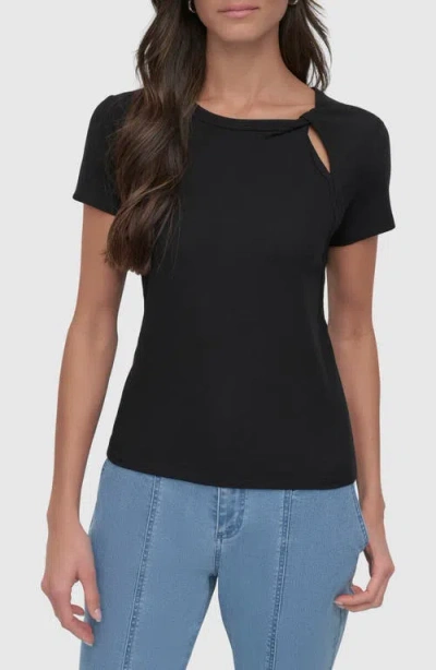 Dkny Twist Neck Rib T-shirt In Black