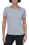 Dkny Twist Neck Rib T-shirt In Skyway Blue