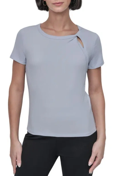 Dkny Twist Neck Rib T-shirt In Skyway Blue