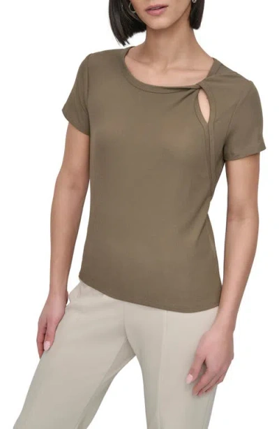 Dkny Twist Neck Rib T-shirt In Utility Green