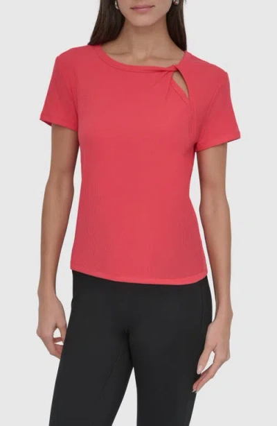 Dkny Twist Neck Rib T-shirt In Watermln S