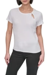 Dkny Twist Neck Rib T-shirt In White