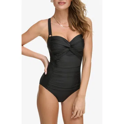 Dkny Twist Tummy Control One-piece Swimsuit In Black