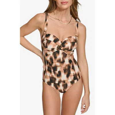Dkny Twist Tummy Control One-piece Swimsuit In Leopard