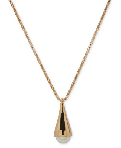 Dkny Two-tone Bead 40" Adjustable Pendant Necklace In Gold,silve