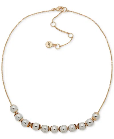 Dkny Two-tone Bead Statement Necklace, 16" + 3" Extender In Gold,silve