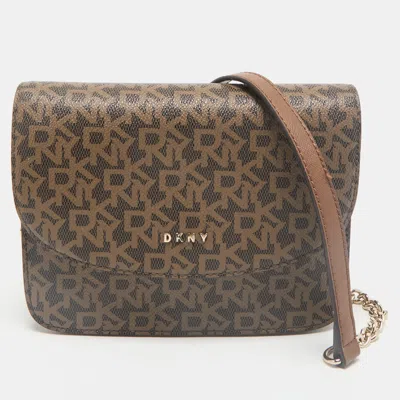 Pre-owned Dkny Two Tone Brown Signature Coated Canvas Bryant Park Flap Crossbody Bag