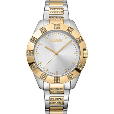 Dkny Two Tone Crystal Bracelet Watch In 2 Tone Ss/g
