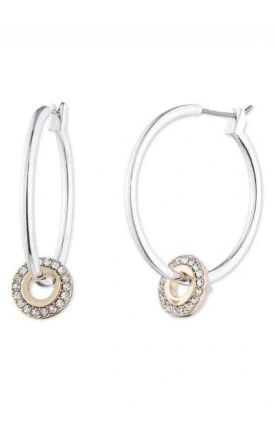 Dkny Two-tone Crystal Hoop Earrings In Metallic