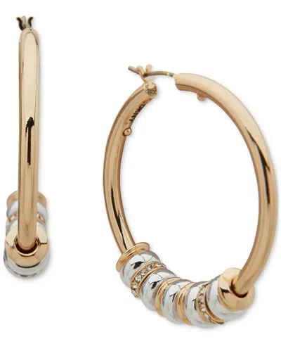 Dkny Two-tone Crystal Pave Rondelle Medium Hoop Earrings, 1.58" In Ttone
