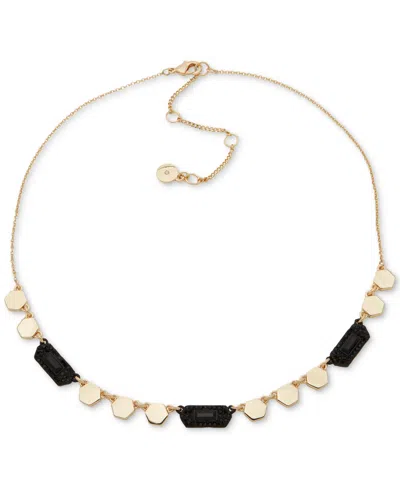 Dkny Two-tone Jet Stone Hexagon Statement Necklace, 16" + 3" Extender