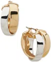 DKNY TWO-TONE MEDIUM CROSSOVER HOOP EARRINGS