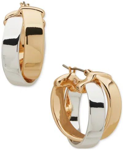 Dkny Two-tone Medium Crossover Hoop Earrings In Gold,silve